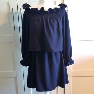 DVF navy off the shoulder dress